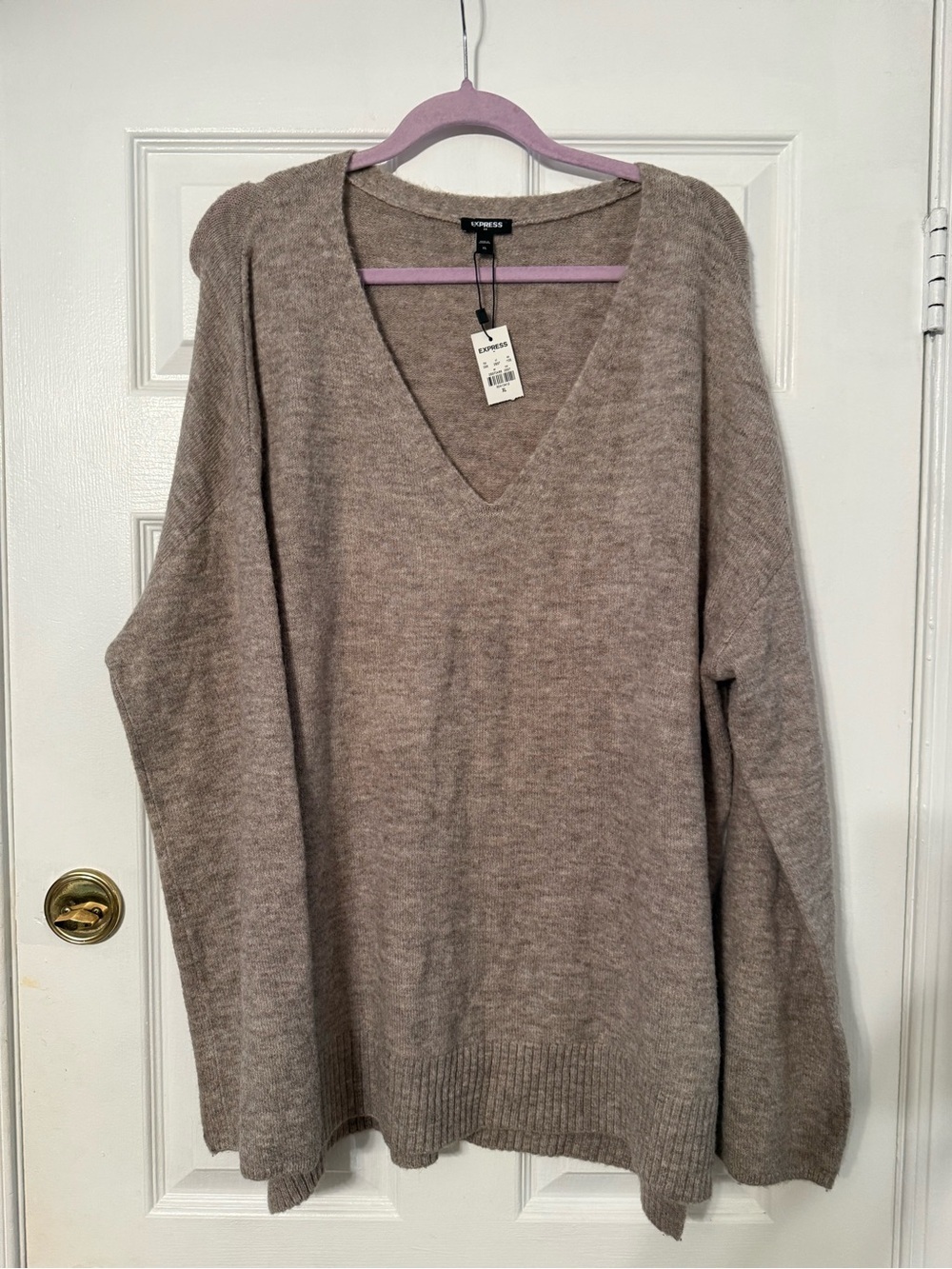 Express Taupe V-Neck Women's Sweater